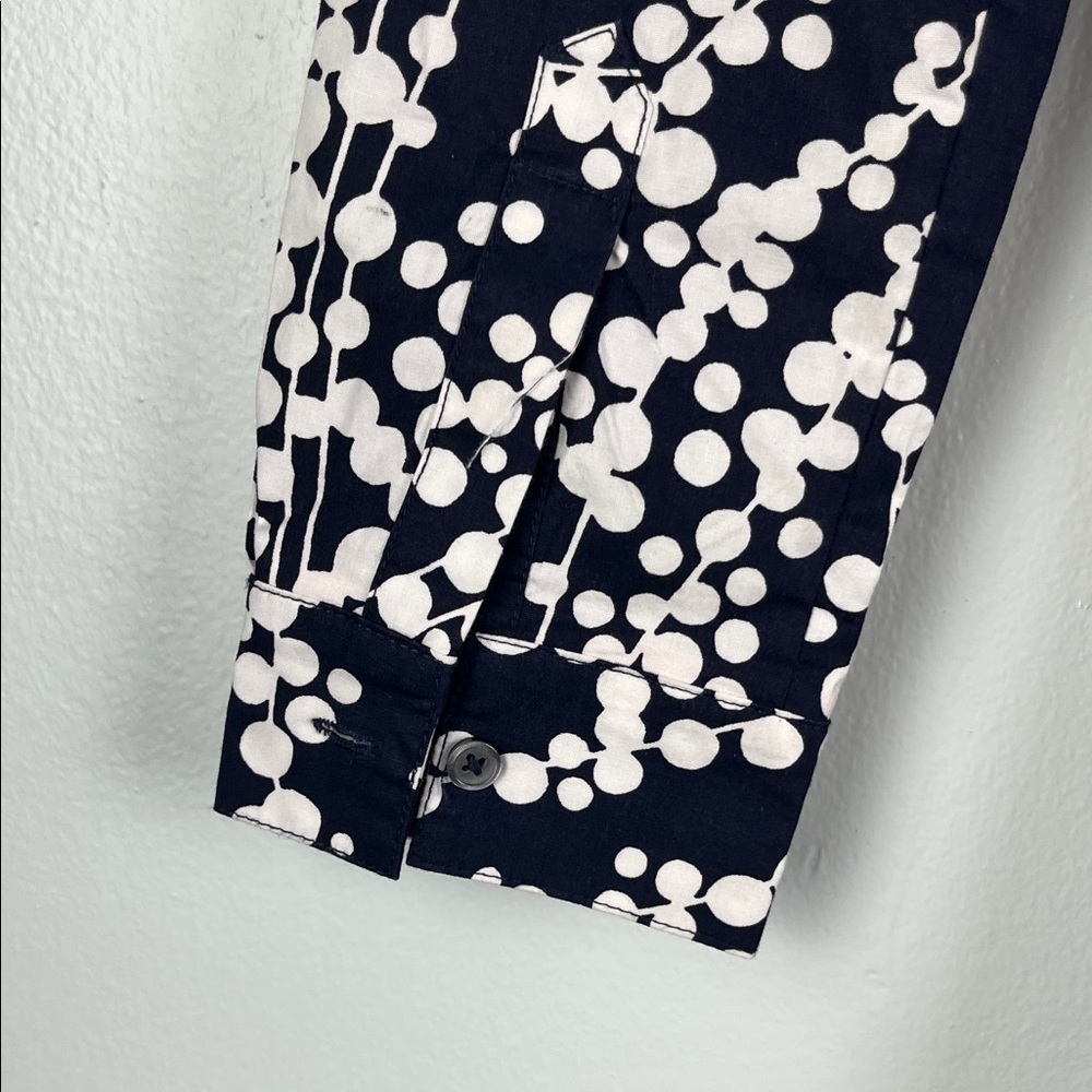 Boden Navy Button-Up Shirt with White Dot Vine Pattern - Picture 8 of 14